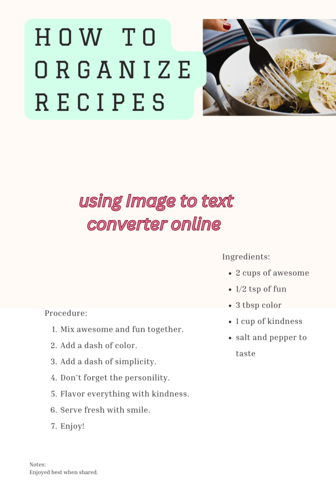 how to organize recipes with multiple image to text converter online 