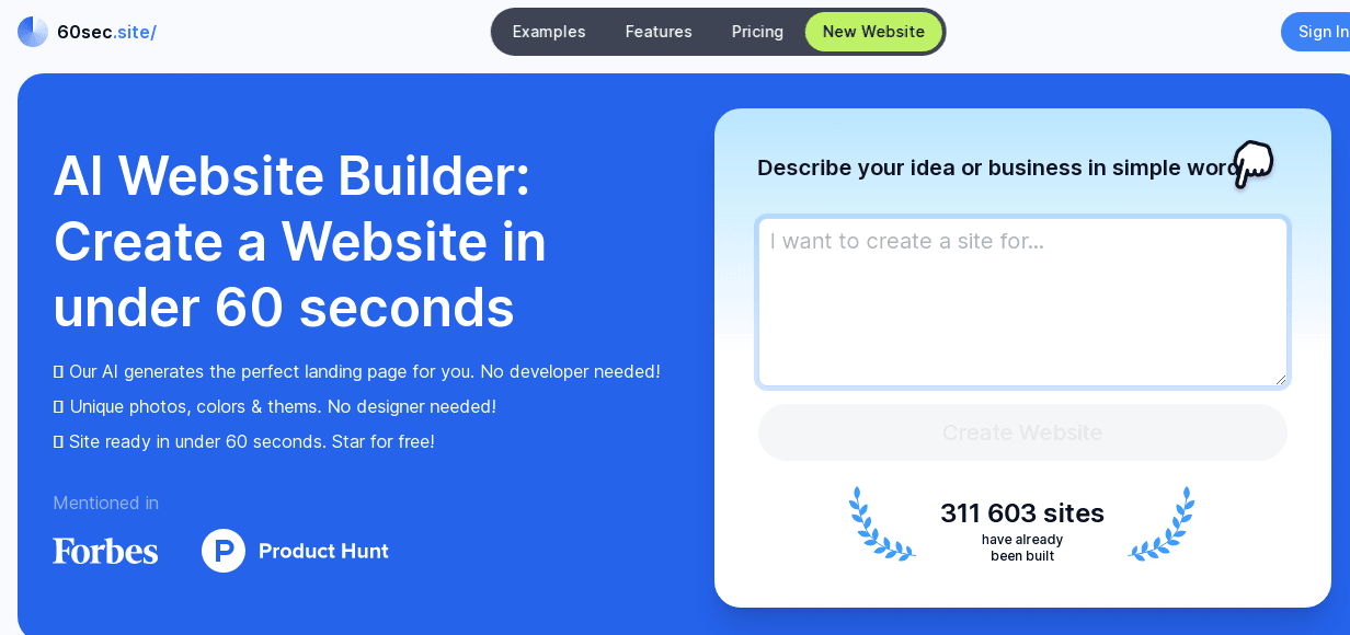 60Sec.Site Review: Harness AI for Effortless Website Creation